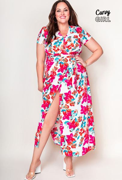 Picture of PLUS SIZE FLORAL WRAP FRONT DRESS